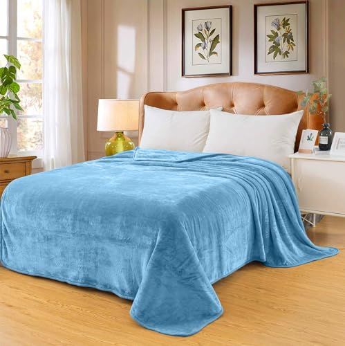 Fleece Blankets for All Season - Premium Lightweight Anti-Static Throw for Travel Size Bed Extra Soft Brush Fabric Warm Sofa Thermal Blanket 51" x 60"(Washed Blue) - Image 2