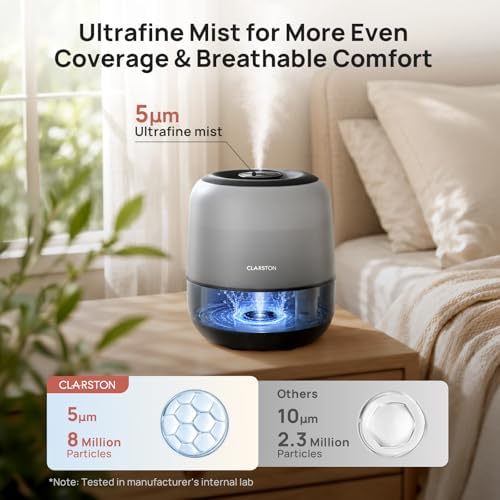 Clarston Humidifiers for Bedroom, 2L Cool Mist Humidifier, 24dB Quiet Sleep - Image 4