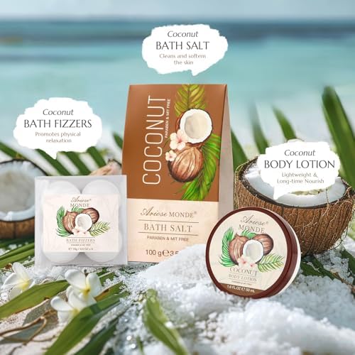 Gift Baskets for Women, 9pcs Coconut Bath Set Spa Self Care Gift Basket - Image 4