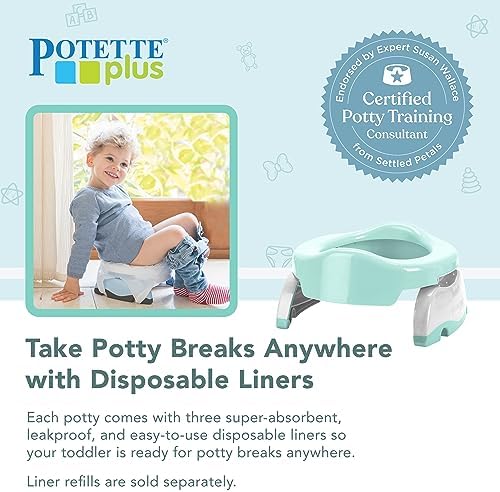 Kalencom Potette Plus 2-in-1 Travel Potty and Trainer Seat - Dual-Purpose Potty Training Toilet Seat - Portable Potty for Toddler Travel - with Durable, Lock-in Legs and Splash Guard - Pastel Mint - Image 6