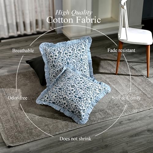 CPC Ocean Vine Hand Block Print 100% Cotton Ruffle Throw Pillow Cover 20x20 inch with Hidden Zipper Decorative for Couch, Bed, Sofa, Farmhouse, Cottagecore Decor Gift Christmas Fall Thanksgiving - Image 5