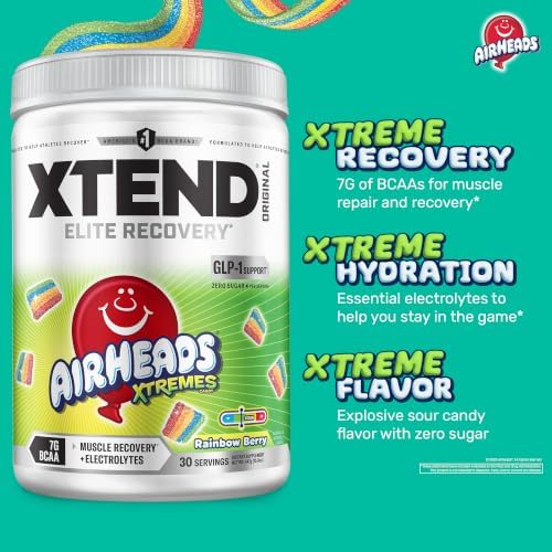Xtend Original BCAA Powder, Zero Sugar, Air Heads Rainbow Berry, 30 Serv - Image 3
