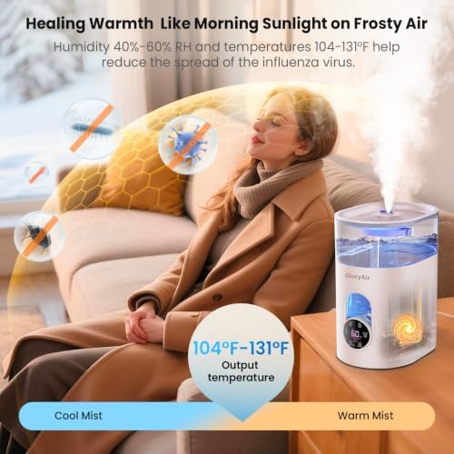 Humidifiers for Bedroom Large Room -GloryAir 6L Cool & Warm Mist Humidifier - Image 2