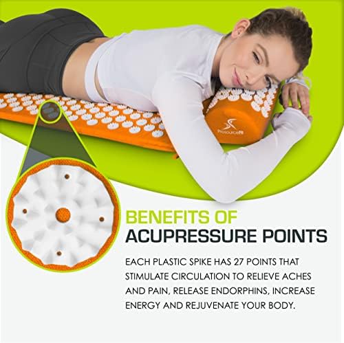 ProsourceFit Acupressure Mat and Pillow Set for Back/Neck Pain Relief and Muscle Relaxation, Orange - Image 3