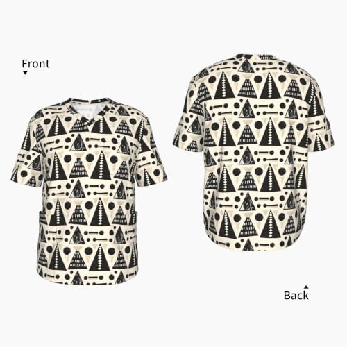 Men's Scrub Top,V-Neck Spill Wrinkle Resistant,3 Pockets-Scandinavian Geometric Shapes (2) - Image 4