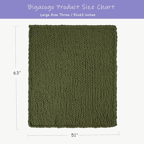 Bigacogo Chunky Knit Throw Blanket for Couch, 51x63 inches, Yellow Green - Image 2