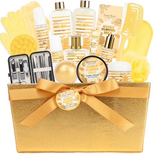 34Pcs Spa Gift Set for Women Men, Honey Almond Milk Bath & Body Gift Basket by SaintRoy