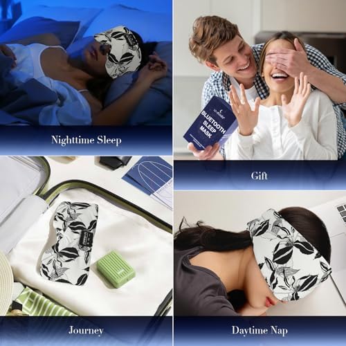 LC-dolida Sleep Mask with Bluetooth Headphones, Extra Large Silk Eye Mask for Sleeping Side Day Sleepers, Sleep Headphones Bluetooth 5.4 for Women Men with Thin Speaker, Blackout, Comfort, Microphone - Image 6