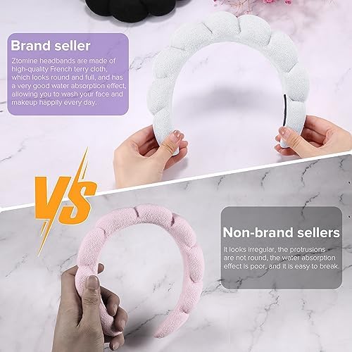 Ztomine Spa Headbands, Set of 2 - Terry Cloth Headband for Washing Face or Facial, Puffy Makeup Headbands for Face Washing, Mask, Skin Treatment - 1 White & 1 Black - Image 3