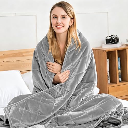 15lbs Weighted Blanket for Adults, 60"x80" Queen Size, Ultra-Soft Double-Sided Microfiber with Glass Beads, Breathable & Cozy Grey, All Season Deep Sleep - Image 3