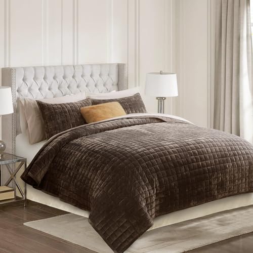RECYCO Velvet Quilt Set, Oversized California King 118"x106", Walnut Brown - Image 2