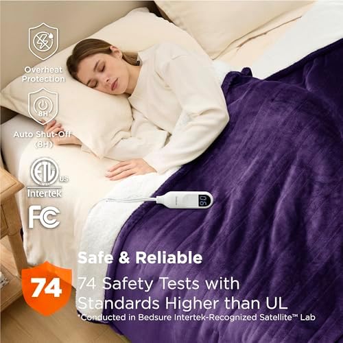 Bedsure Heated Blanket Twin Size, Electric Blanket with Preheat, Purple - Image 6