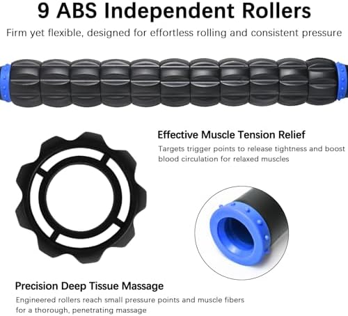 Muscle Roller Massage Roller Stick- Deep Tissue Fascia Blaster for Myofascial Pain Relief, Lymphatic Drainage & Body Sculpting, Handheld Physical Therapy & Recovery Tool ​(Blue & Black - Image 3