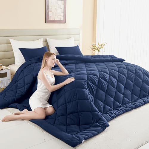 132x120 Alaskan King Comforter, Extra Large King Size Comforter Oversized, All Season Soft Lightweight Quilt Down Alternative Duvet Insert with 8 Corner Tabs(120x132, Navy Blue) by MIOTO