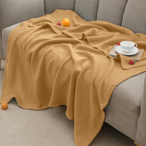 PHF 100% Cotton Muslin Blanket Twin XL Size 66"x90", 4-Layer Lightweight Gauze Throw, Breathable Cloud-Soft Minimalist Blanket for Bed, Couch, Camping & Baby, Amber, Ideal Gift - Image 2
