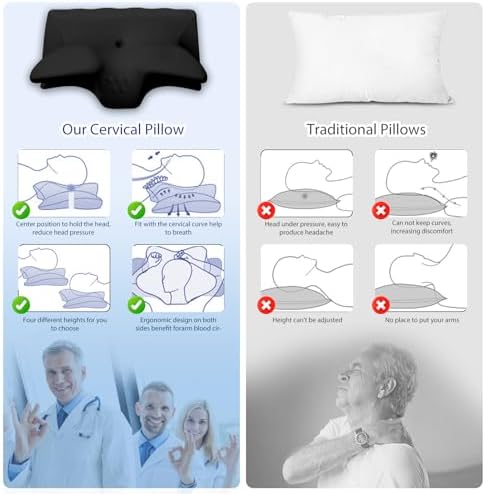 Cervical Pillow for Neck Pain Relief, Cooling Contour Memory Foam Pillows Support Odorless Ergonomic Neck Pillow Adjustable Orthopedic Bed Pillow for Side Back Stomach Sleeper with Pillowcase,KK2 - Image 2