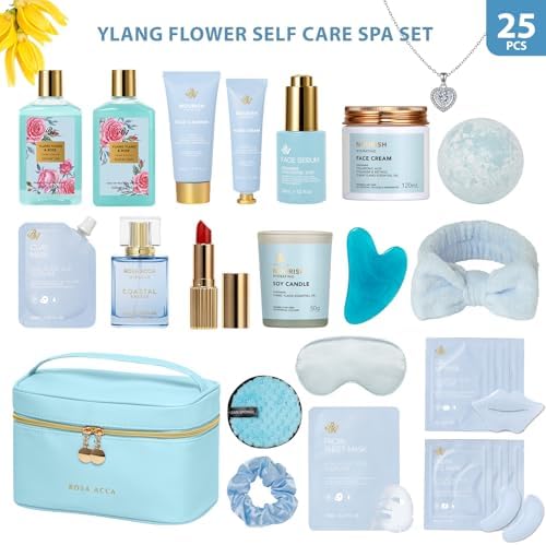 25 Pcs Mother's Day Gift, Bath & Body Gift Basket Set for Women, Skin Care Set, Self Care Spa Gift Basket, Cosmetic Bag, Necklace, Bath Bomb, Christmas, Valentine's, Birthday, Wife, Mom - Image 2