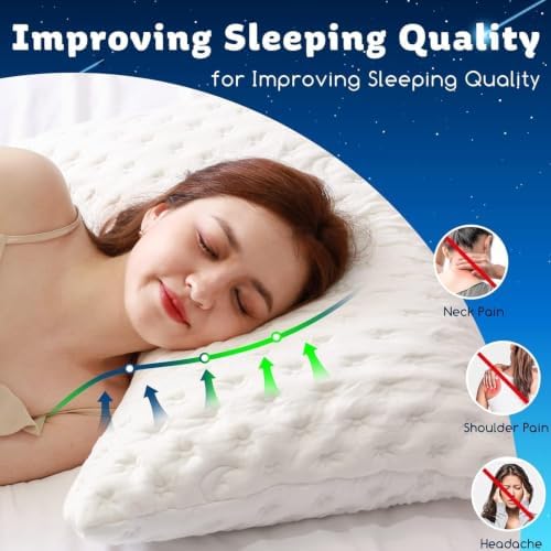 KUCEY Cooling Side Sleeper Pillow for Neck and Shoulder Pain, Luxury Shredded Memory Foam Curved Bed Pillows for Sleeping Set of 1- Adjustable Standard Size- Washable Cover Crescent White - Image 5