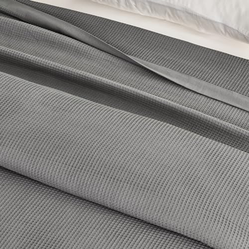 Great Bay Home 100% Cotton Blanket for Twin Size Bed | Lightweight and Breathable Waffle Weave Blankets for Summer & Spring | Versatile, Layering Grey Bed Blanket, Light Grey, 90x66 inches - Image 5