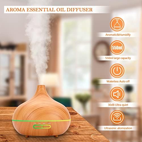 550 ML Aroma Diffiser with Essential Oils Set, Essential Oil Diffuser with Remote, Ultrasonic Technology Aromatherapy Diffusers Auto Shut-Off for Office, Home - Image 3