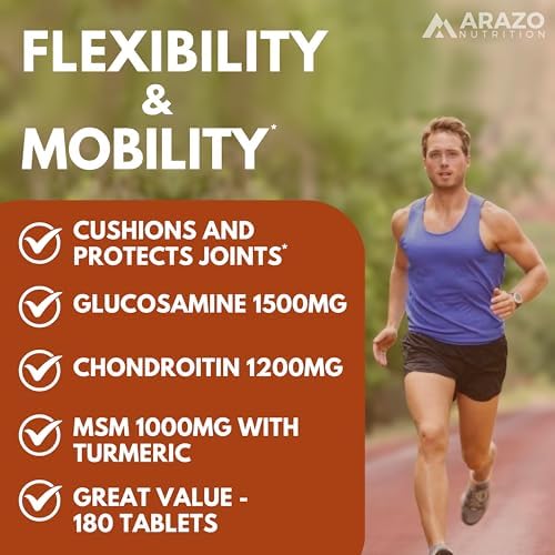 Arazo Nutrition Glucosamine Chondroitin Turmeric Msm Boswellia - Joint Support Supplement for Relief for Bones, Back, Knees, Hands (180 Tablets) - Image 5
