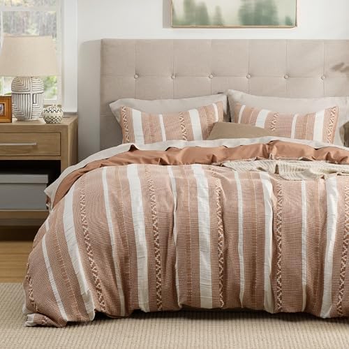 Bedsure PureWoven Boho Striped 100% Cotton Waffle Duvet Cover Set, Queen by Unknown
