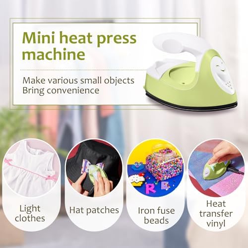 Honoson Mini Craft Iron Mini Heat Press Small Iron 3.93 x 2.36 x 2.76 in Portable Handy Tiny Flatiron with Charging Base Accessory for Fuse Bead Patch DIY Heat Transfer Vinyl(Fruit Green) - Image 6