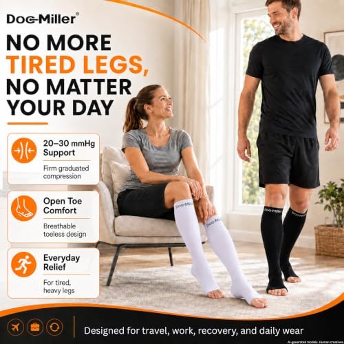 Doc Miller Open Toe Compression Socks, 20-30 mmHg, Knee High, Men & Women - Image 2