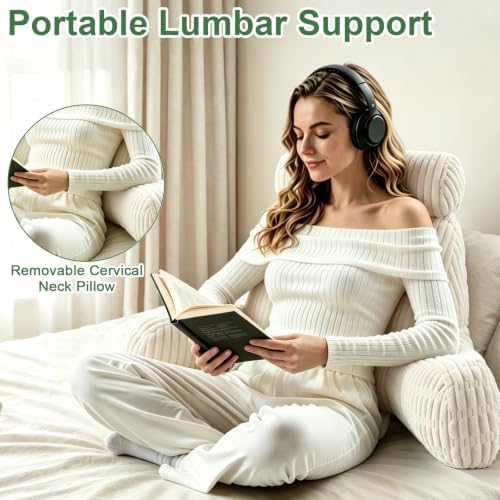 Reading Pillow for Bed, Upright Bed Pillow for Sitting Up(White, Large) - Image 3