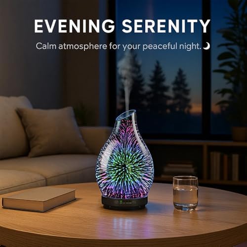 Glass Essential Oil Diffuser for Home, 120ML, 7 Color Lights - Image 2