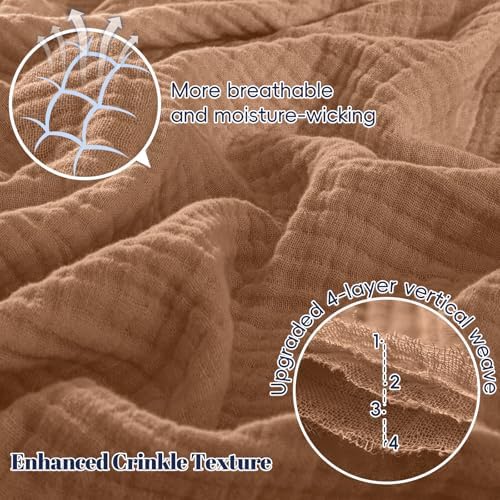 PHF 100% Cotton Muslin Blanket Queen Size 90"x90", 4-Layer Lightweight Gauze Throw, Breathable Cloud-Soft Minimalist Blanket for Bed, Couch, Camping & Baby, Clay, Ideal Gift - Image 3