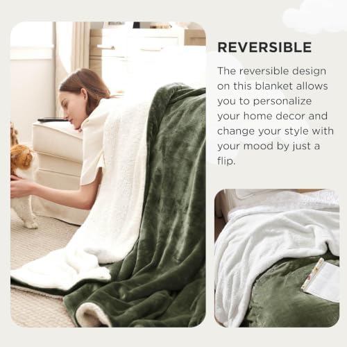 Bedsure GentleSoft Sherpa Fleece Cal King Blankets for Bed, Non-Heated, Thick and Warm Oversized Throw for Women and Men, Soft Fuzzy Plush Large Blanket for Winter, Olive Green, 112x98 Inches - Image 6