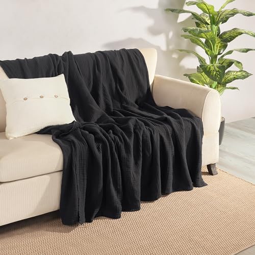 Muslin Blanket - Pure 100% Turkish Cotton Airy Soft Light Versatile Gauze Throw Blanket for Bed, Couch, Sofa (Black, Throw Size (50" x 66" inch)) - Image 3