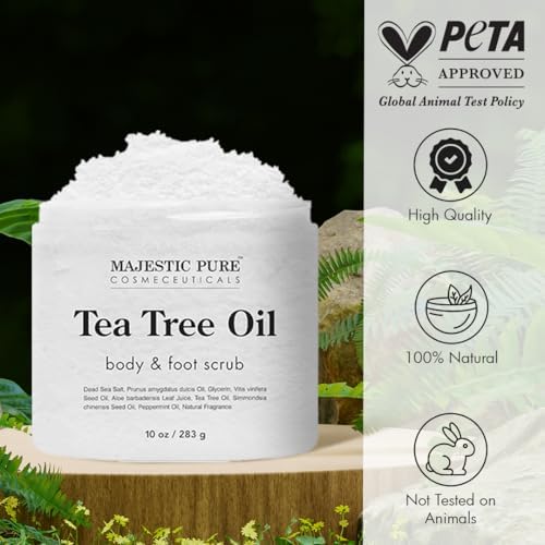 MAJESTIC PURE Tea Tree Foot & Body Scrub with Tea Tree Oil, Exfoliating Salt Scrub to Exfoliate & Moisturize Skin, Deep Cleansing - 10 oz - Image 3