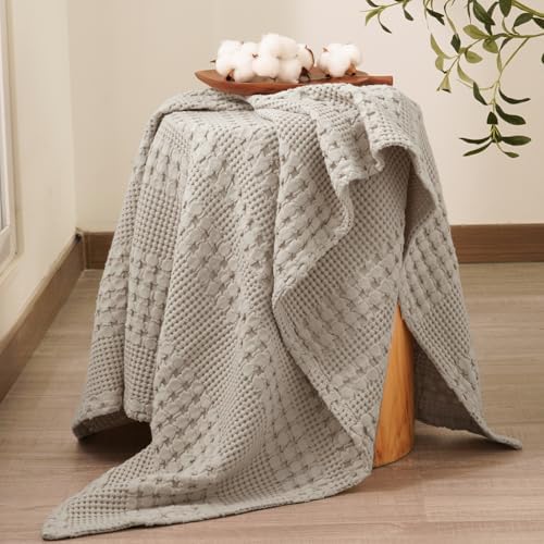PHF Lightweight 100% Cotton Waffle Throw Blanket for Couch, Pearl Gray - Image 6