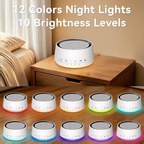 Sound Machine Night Light White Noise Machine with 30 Soothing Sounds 12 Colors Night Light Sleep Machine for Baby Kids Adults Brown Pink Nosie Machine with 32 Volume Levels for Office Home Travel - Image 6