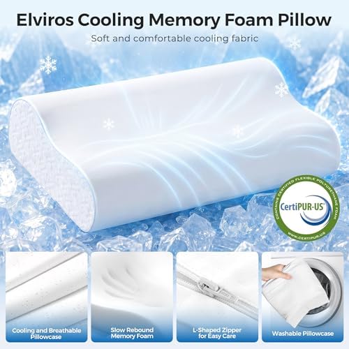 Elviros Cooling Memory Foam Neck Pillow Cervical Bed Pillow - Image 2