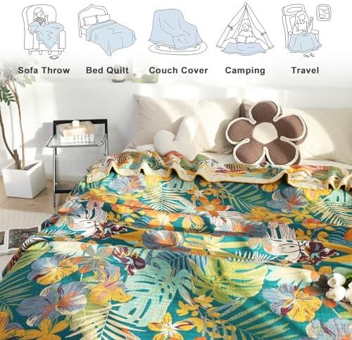MSGKV Boho Throw Blanket 60"x80" Cotton Floral Blanket for Couch Sofa Bed - Image 4