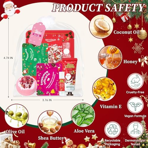 60Pcs Christmas Spa Party Supplies Set – 6 Spa Day Kits with Face/Lip/Eye/Hand/Foot Care,Festive Spa Gift Set for Sleepovers,Holiday Parties,Slumber Party & Secret Santa Gifts,All Skin Types Safe - Image 4