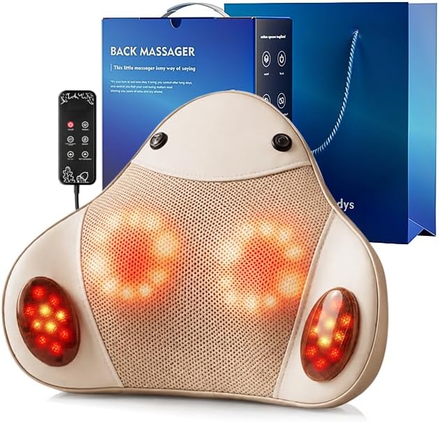 Back Massager with Heat, 4D Shiatsu Kneading Deep Tissue Electric Massager for Neck Shoulder Leg Back, Portable Rechargeable Cordless for Home Office Sofa Bed, for Men Women Mom Dad by birthdaygiftsforwomen
