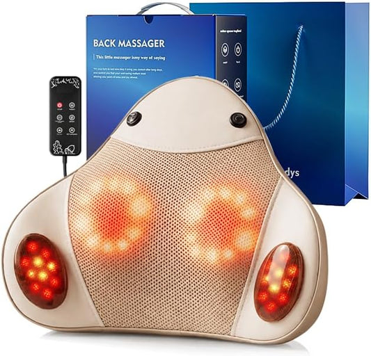 Back Massager with Heat, 4D Shiatsu Kneading Deep Tissue Electric Massager for Neck Shoulder Leg Back, Portable Rechargeable Cordless for Home Office Sofa Bed, for Men Women Mom Dad by birthdaygiftsforwomen