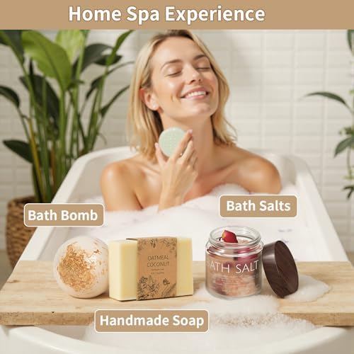 Self Care Gifts Baskets for Women, Spa Care Package for Women, Birthday Gift Get Well Soon Gifts Thinking of You Gift Basket Summer Home Spa Set with Bonnet & Massgae Comb for Mom Friends Her, Beige - Image 3