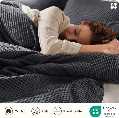 Bedsure PureWoven 3 Pieces 100% Cotton Waffle Weave Duvet Cover Set, Queen - Image 3