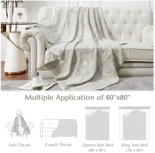 jinchan 100% Cotton Muslin Blanket Twin Boho Throw Blanket 60x80 Light Gray - Image 6