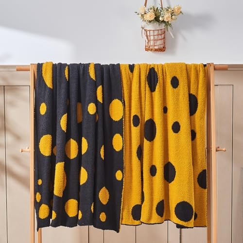 CozeCube Reversible Knit Throw Blanket, Yellow Black Polka Dot, 50"x60" - Image 7