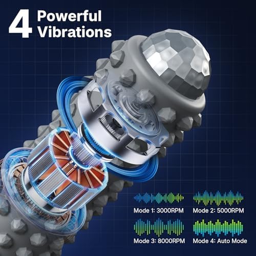 Mini Electric Massage Roller 4 Speeds Vibrating Massage Ball, 2-in-1 Portable Muscle Massager Gun & Roller for Muscle Relief, Detachable Heads, Rechargeable, For Fitness, Office, Travel (Gray) - Image 5