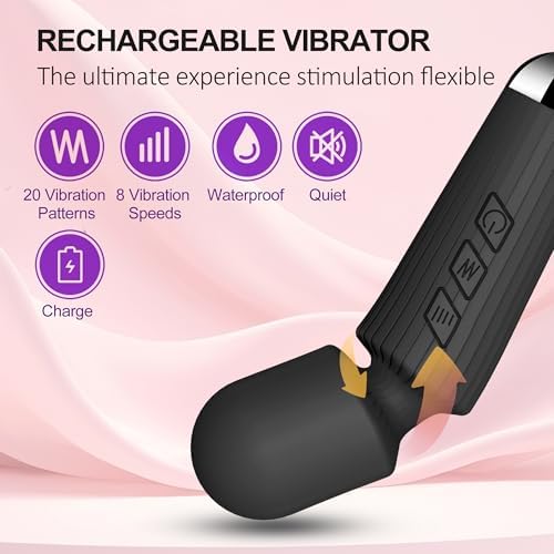 Personal Mini Quiet Massager 20 Vibration Wand Modes 8 Intensity, Portable Handheld Massage for Neck Shoulder Back, Deep Tissue Relief, Cordless & Travel-Friendly (Black) - Image 5