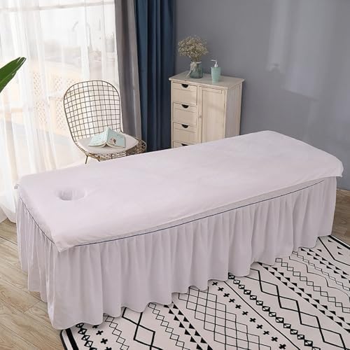 Massage Table Cover Towel with Face Cradle Hole, Premium Fitted Sheet with Locked Edges (White Full Body) - Image 2
