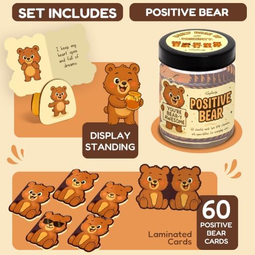 STOFINITY Positive Bear Jar, 60 Affirmation Cards and Wood Stand - Image 2