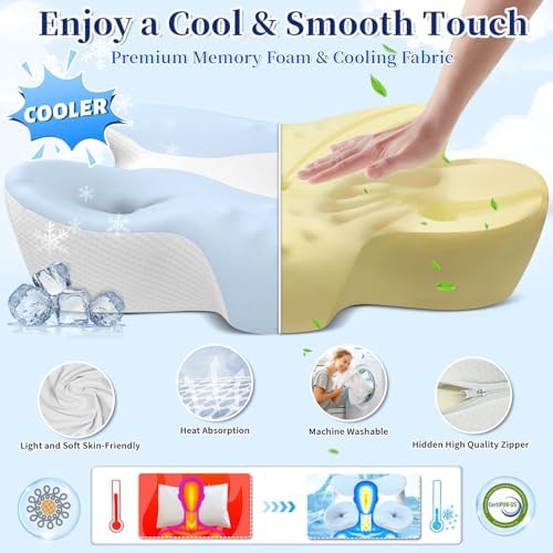 Memory Foam Cervical Pillow for Neck Pain Relief - Ergonomic Contour Pillow for Side, Back & Stomach Sleepers, Orthopedic Neck Support with Cooling Pillowcase - Image 3